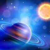 A blue sky with a planet and a Sun
